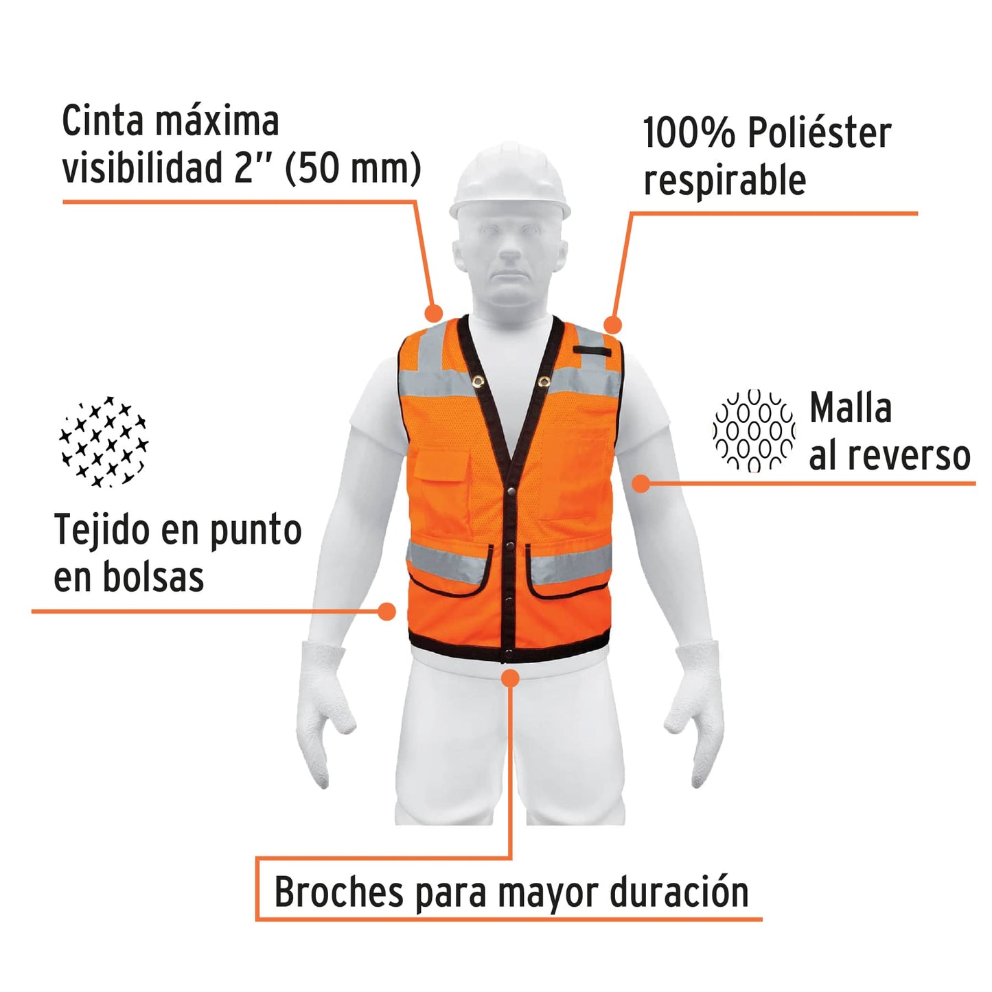 Chaleco seguridad reforzado naranja con bolsas, XG, Expert CHS-800N-XL 13481 MM00