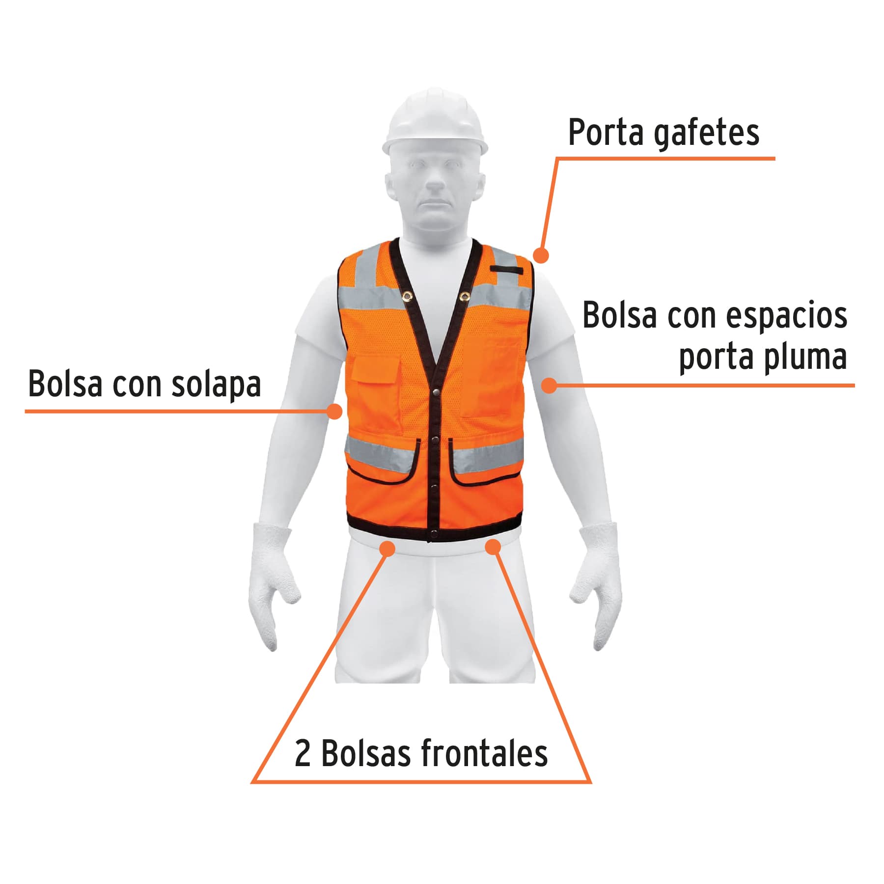 Chaleco seguridad reforzado naranja con bolsas, XG, Expert CHS-800N-XL 13481 MM00