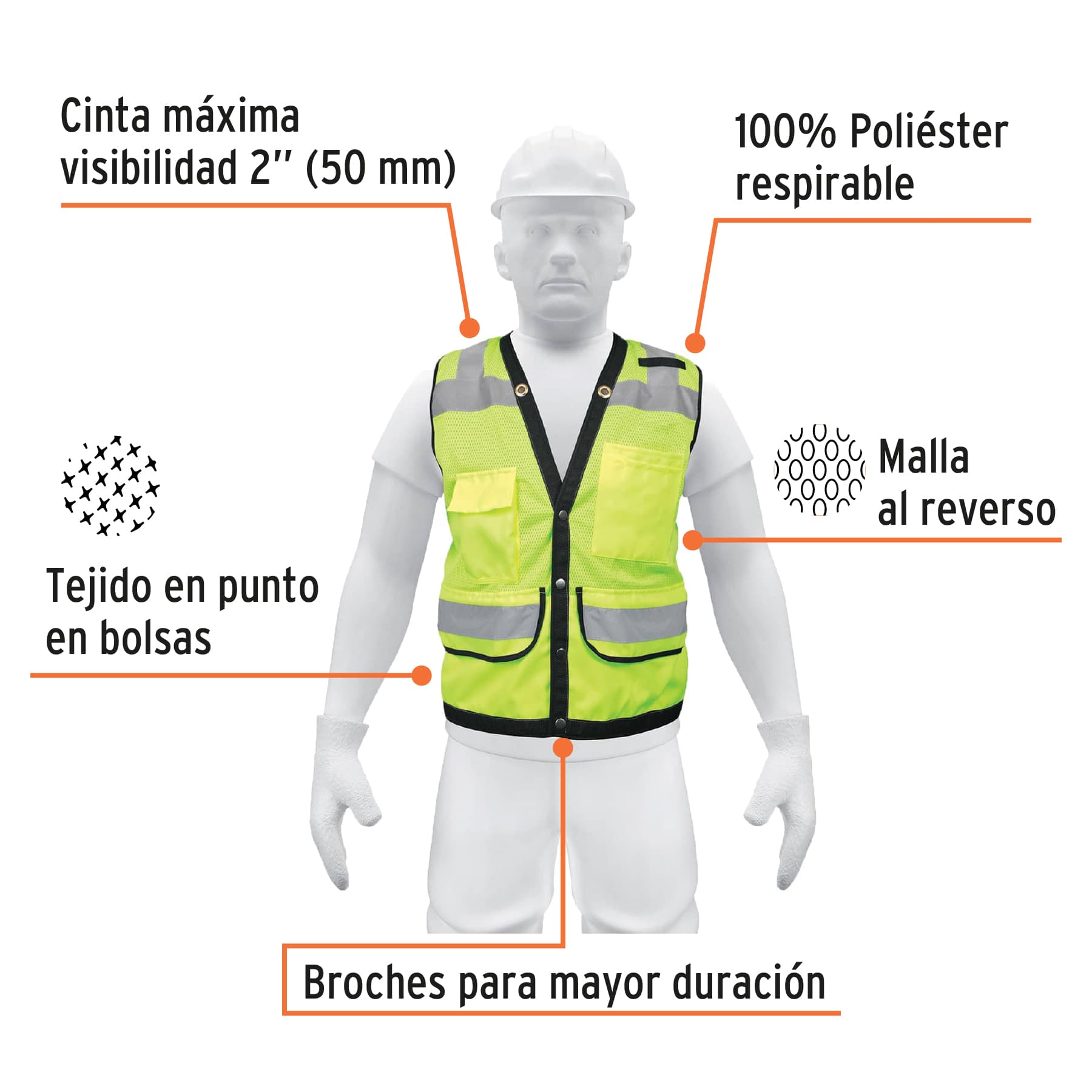 Chaleco seguridad reforzado verde con bolsas, G, Expert CHS-800V-L 13483 MM00