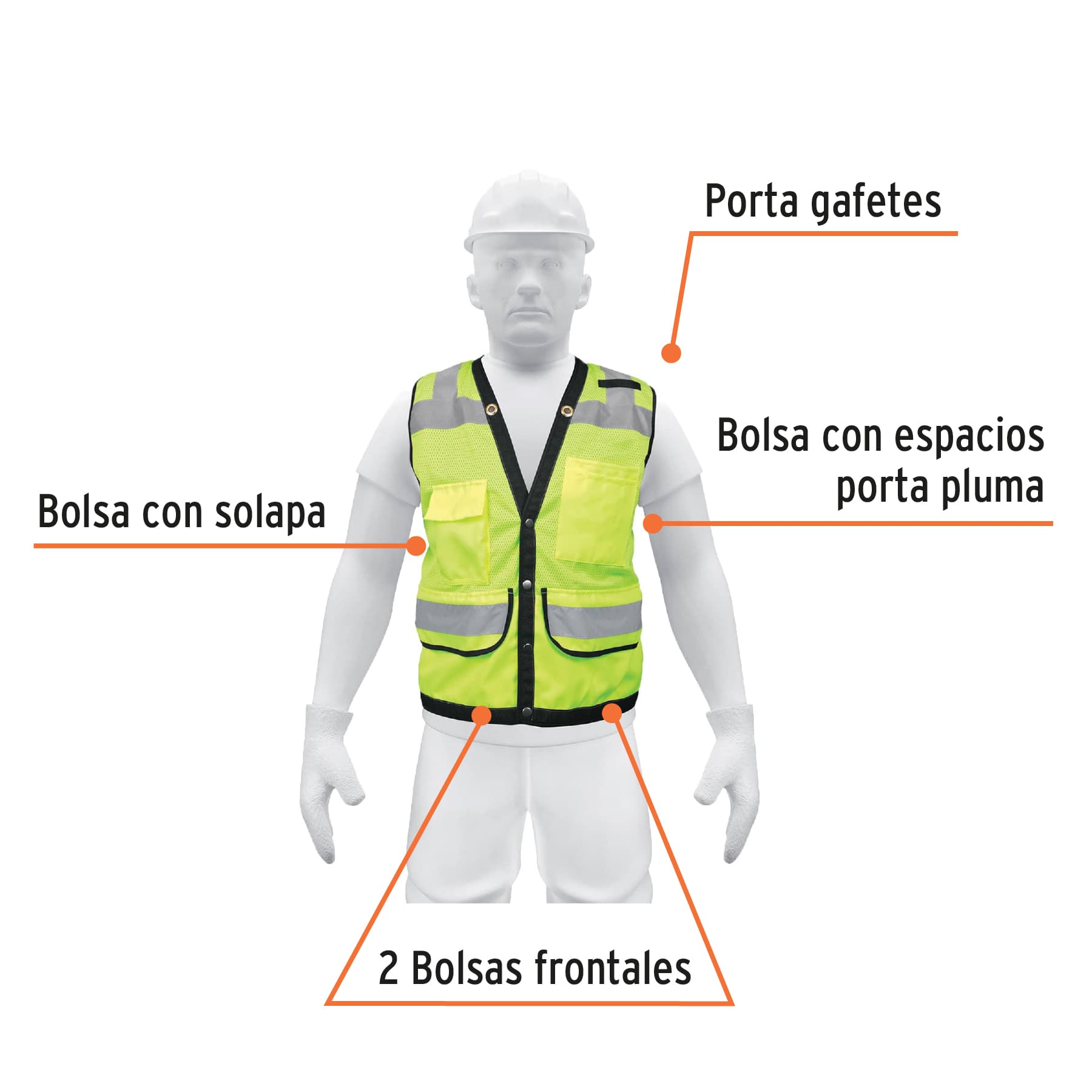 Chaleco seguridad reforzado verde con bolsas, G, Expert CHS-800V-L 13483 MM00