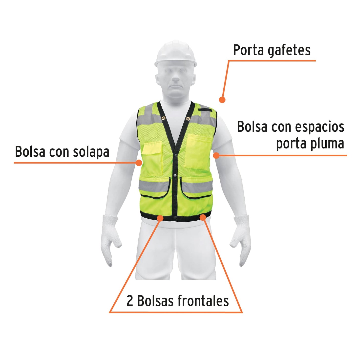 Chaleco seguridad reforzado verde con bolsas, M, Expert CHS-800V-M 13482 MM00