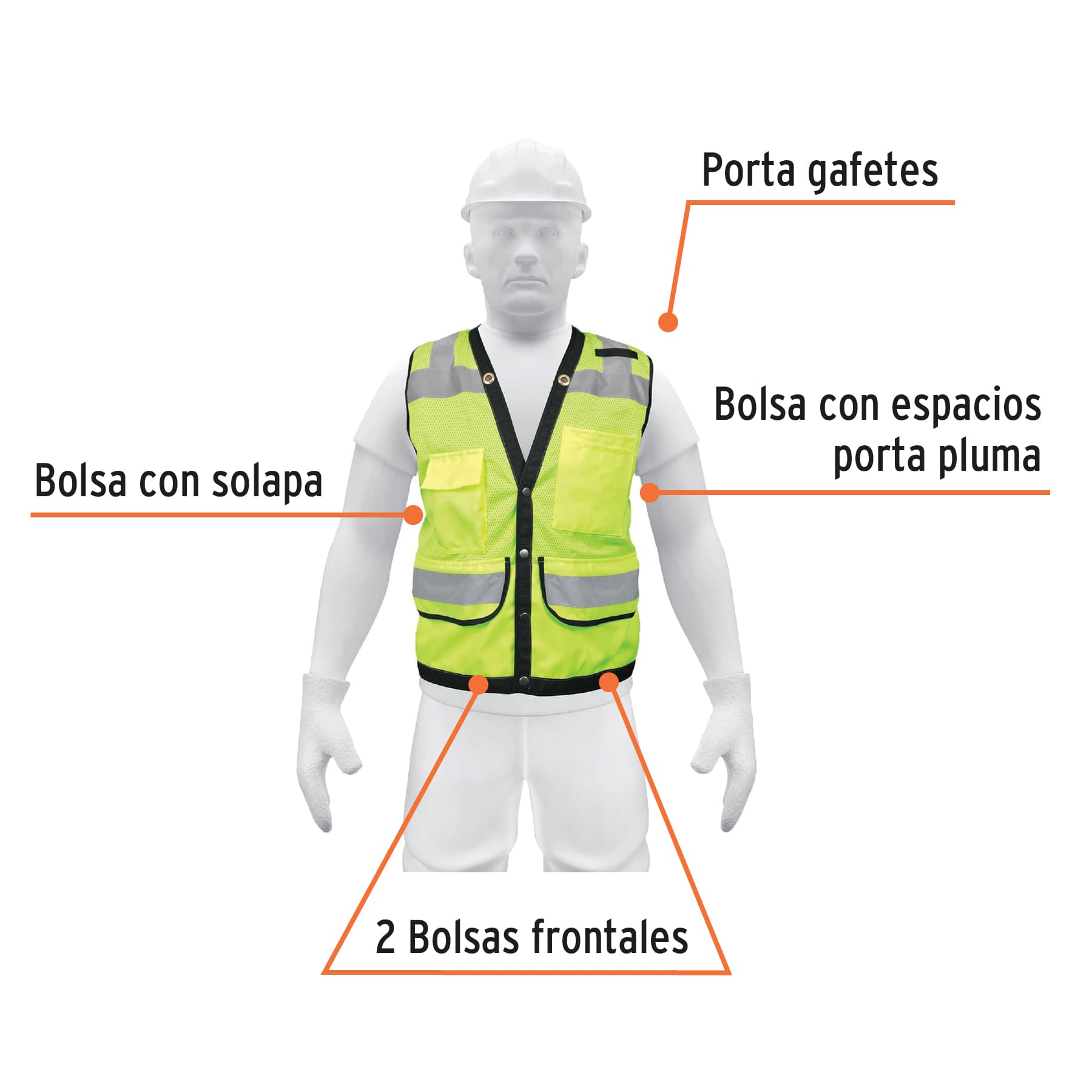 Chaleco seguridad reforzado verde con bolsas, XG, Expert CHS-800V-XL 13484 MM00