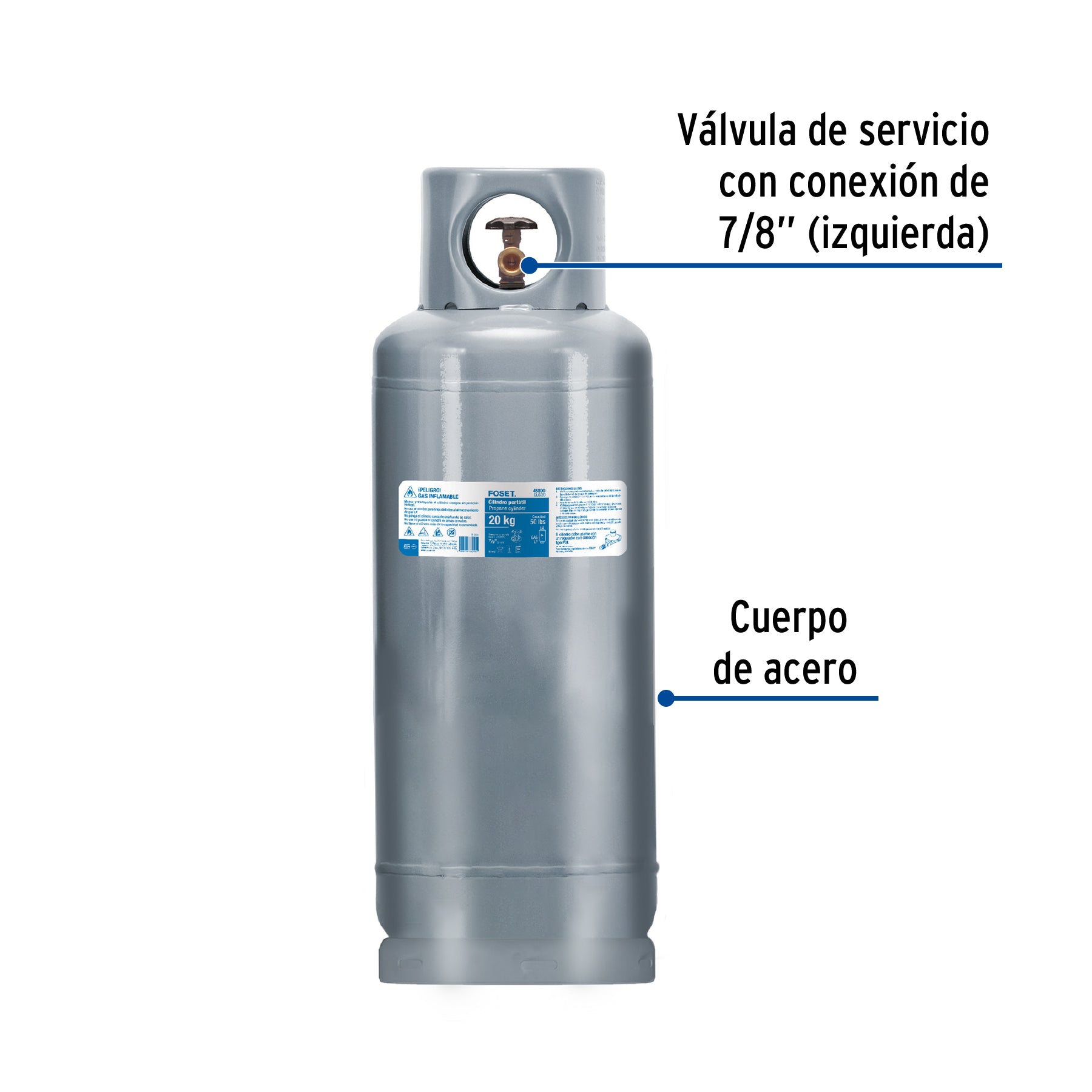 Cilindro portátil para gas LP, 20kg (44lb) Foset CILG-20 45890 MM00