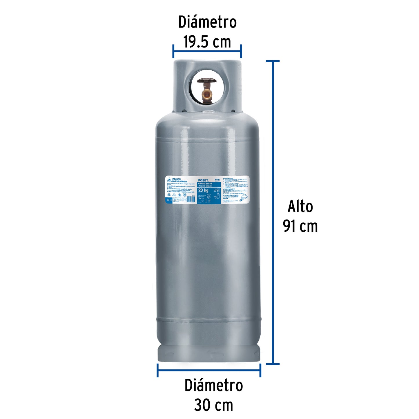 Cilindro portátil para gas LP, 20kg (44lb) Foset CILG-20 45890 MM00