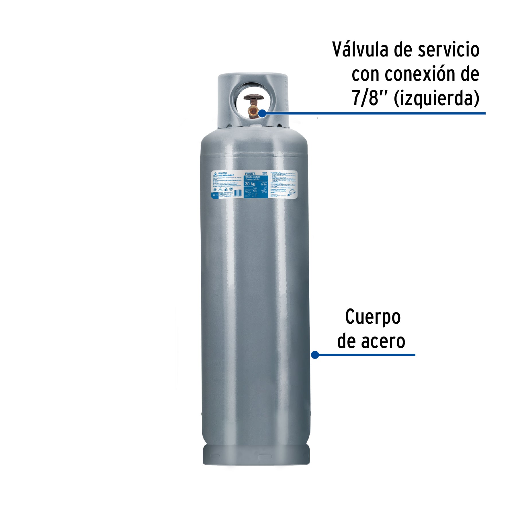 Cilindro portátil para gas LP, 30kg (66lb) Foset CILG-30 45891 MM00