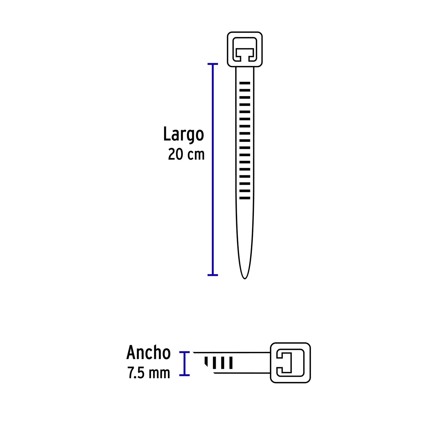 Bolsa c/10 cinchos plásticos 120 lb, 200 x 7.5 mm, naturales CIN-12020 48981 MM00