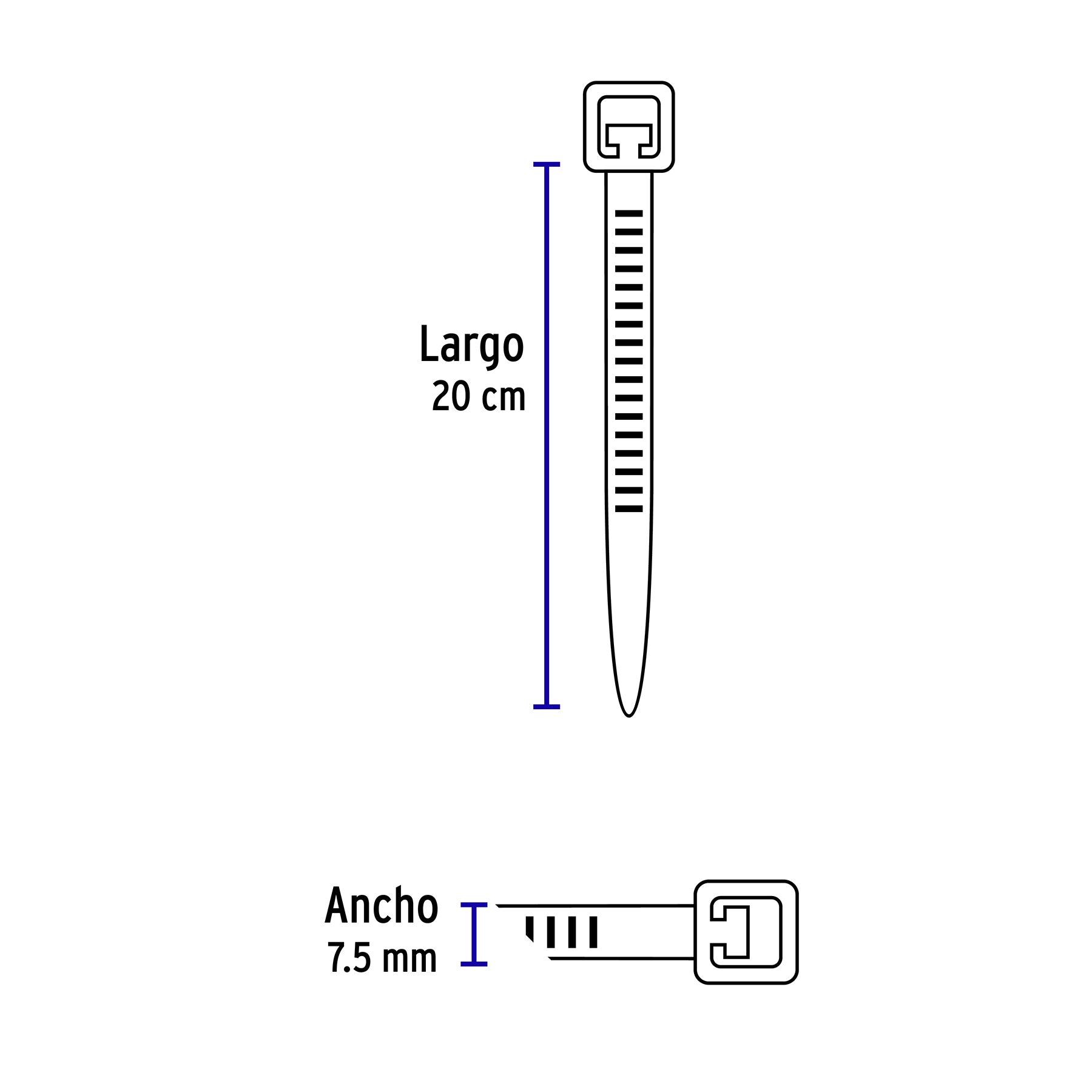 Bolsa c/10 cinchos plásticos 120 lb, 200 x 7.5 mm, naturales CIN-12020 48981 MM00