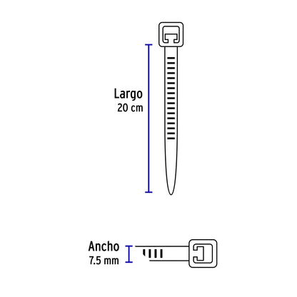 Bolsa c/10 cinchos plásticos 120 lb, 200 x 7.5 mm, naturales CIN-12020 48981 MM00