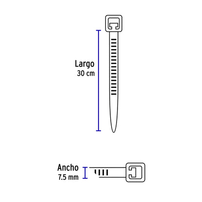 Bolsa c/10 cinchos plásticos 120 lb, 300 x 7.5 mm, naturales CIN-12030 48982 MM00