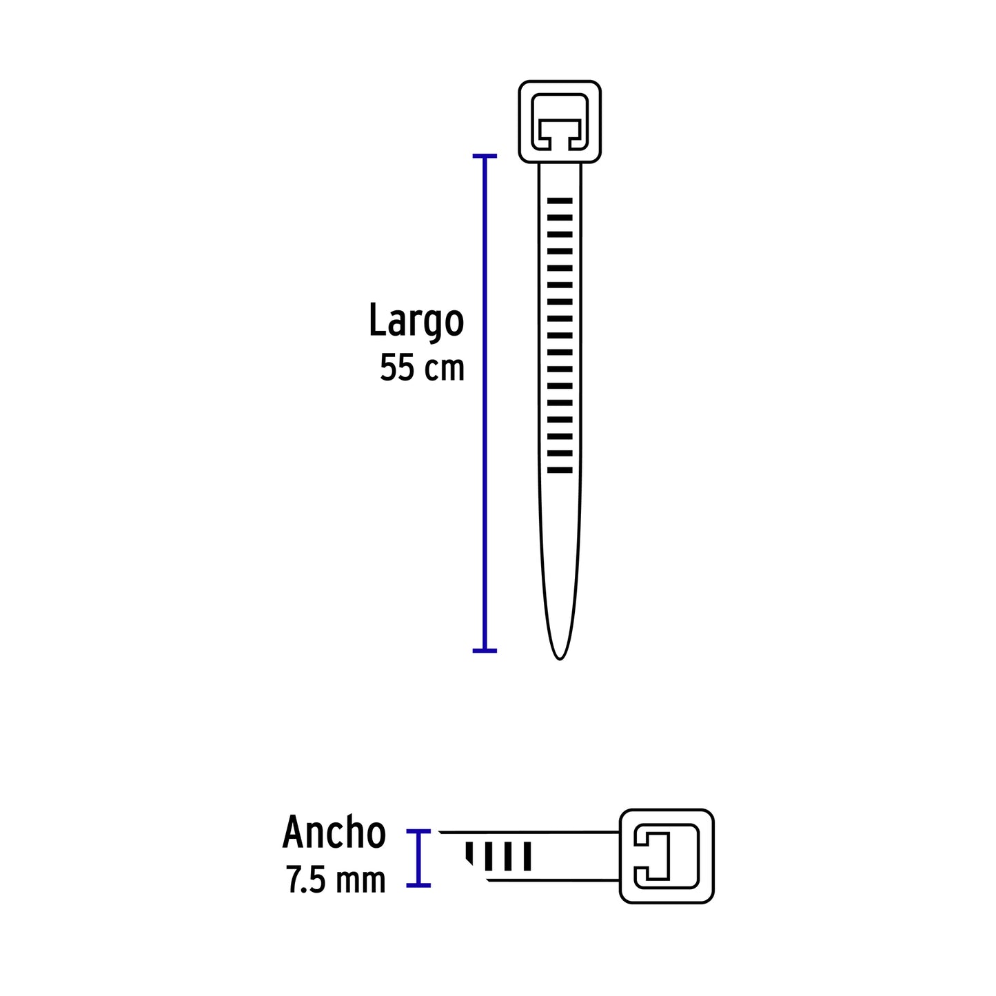 Bolsa c/10 cinchos plásticos 120 lb, 550 x 7.5 mm, naturales CIN-12055 48983 MM00