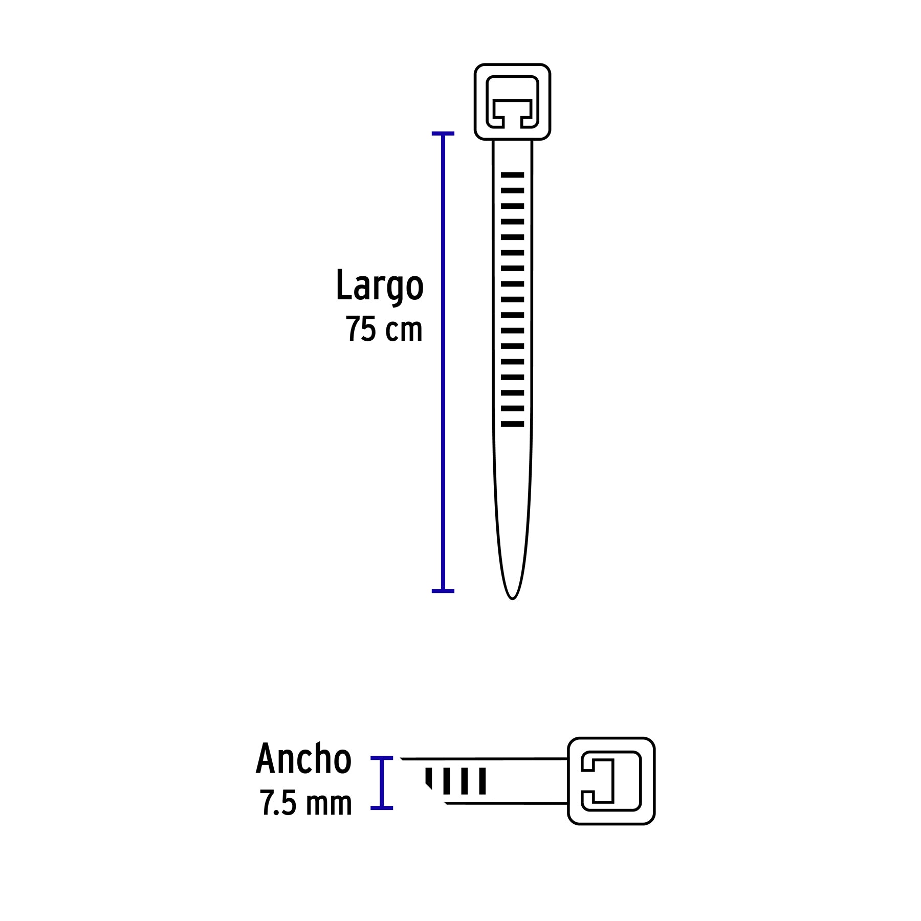 Bolsa c/10 cinchos plásticos 120 lb, 750 x 7.5 mm, naturales CIN-12075 48984 MM00