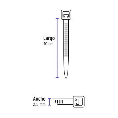 Bolsa con 1000 cinchos plásticos 18lb, 100x2.5 mm, naturales CIN-1810-M 47457 MM00