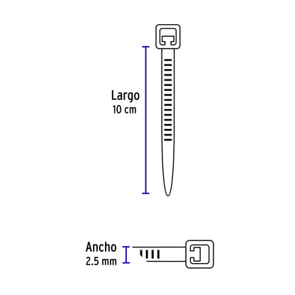 Bolsa con 1000 cinchos plásticos 18 lb, 100x2.5 mm, negros CIN-1810N-M 47465 MM00