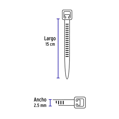 Bolsa con 1000 cinchos plásticos 18 lb, 150x2.5 mm, negros CIN-1815N-M 47466 MM00