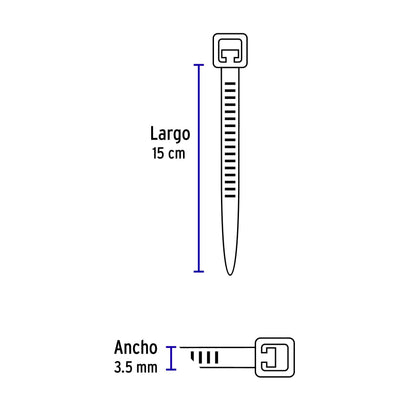 Bolsa con 50 cinchos plásticos 40 lb, 150x3.5 mm, amarillos CIN-4015A 41018 MM00