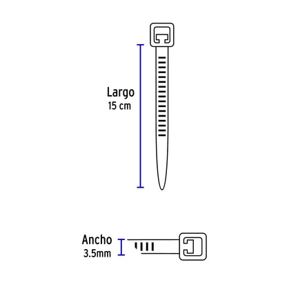 Bolsa con 50 cinchos plásticos 40 lb, 150x3.5 mm, negros CIN-4015N 44323 MM00