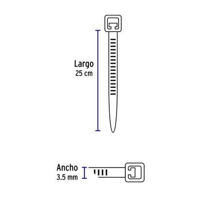 Bolsa con 1000 cinchos plásticos 40 lb, 250x3.5 mm, negros CIN-4025N-M 47470 MM00