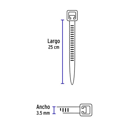 Bolsa con 50 cinchos plásticos 40 lb, 250x3.5 mm, negros CIN-4025N 44325 MM00