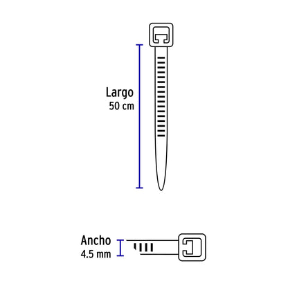 Bolsa con 25 cinchos plásticos 50 lb, 500x4.5 mm, negros CIN-5050N 44331 MM00