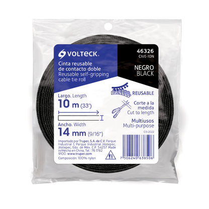 Rollo de 10 m de cinta reusable de contacto doble, Volteck CIVE-10N 46326 MM00