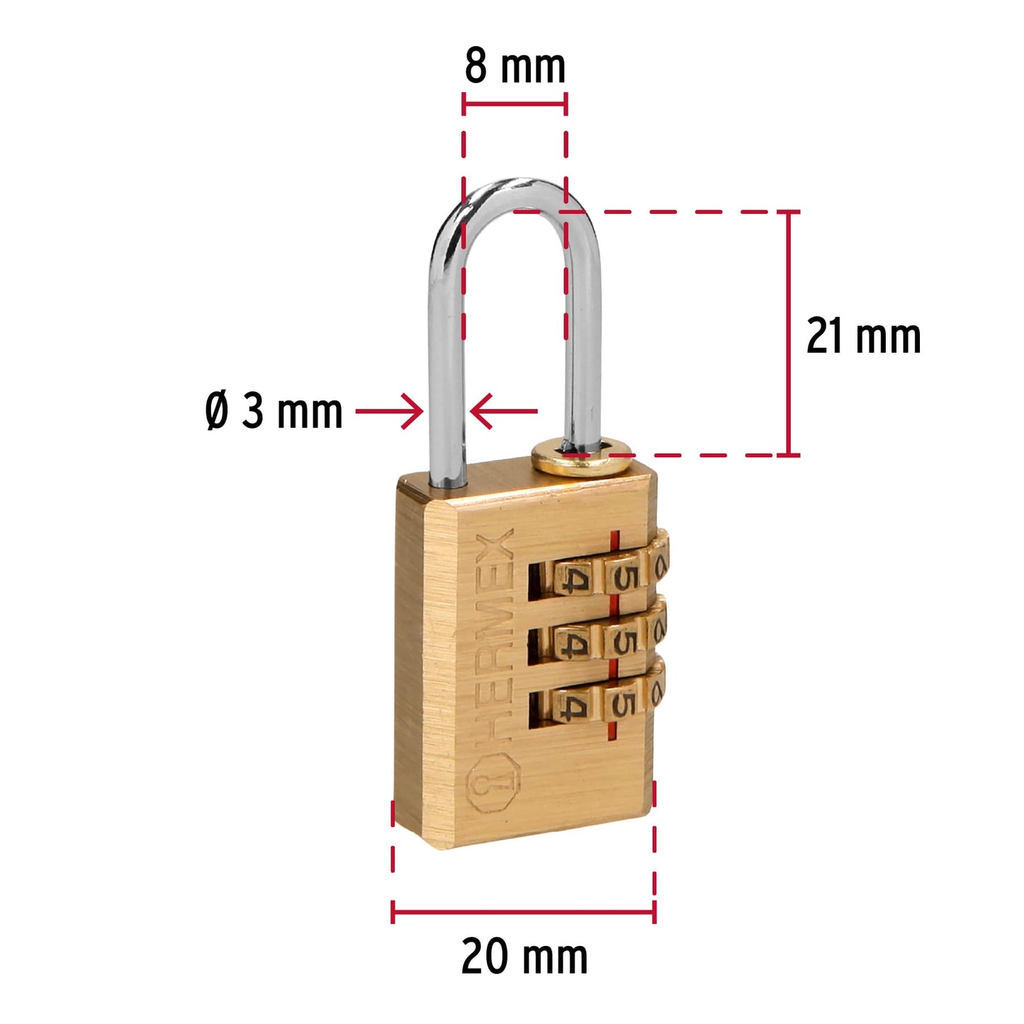 Candado de combinación 20 mm cuerpo de latón en blíster CL-20C 43346 MM0