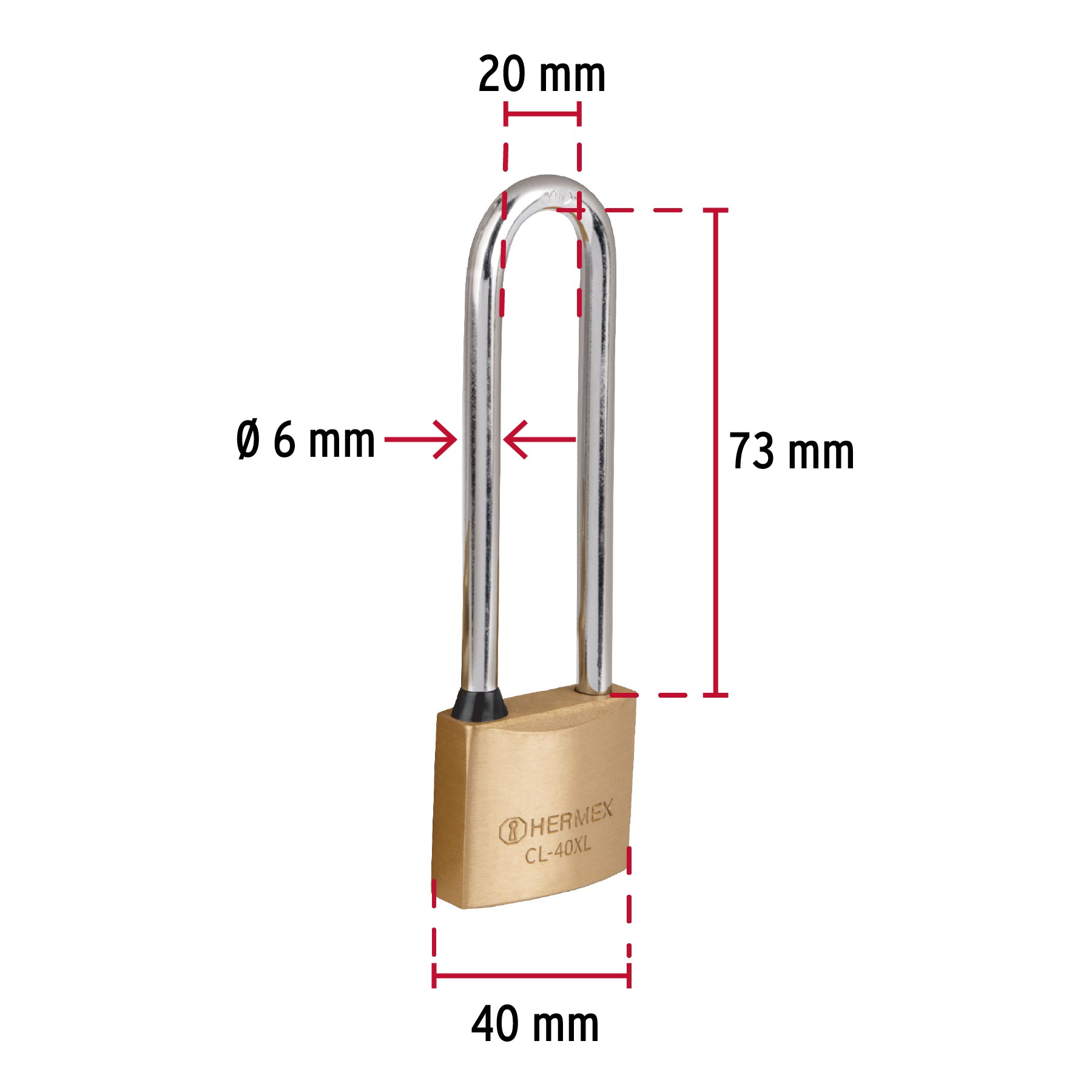 Candado de latón 40 mm gancho extra largo en blíster, Hermex CL-40XL 43441 MM0