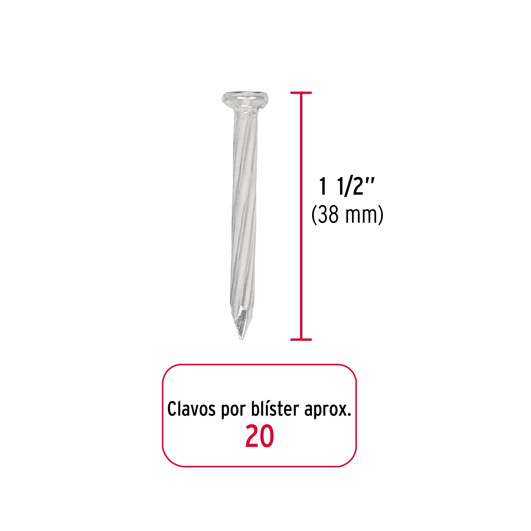 Blíster con 20 clavos galvanizados p/concreto 1-1/2', Fiero CLC-1-1/2GA 40227 MM1