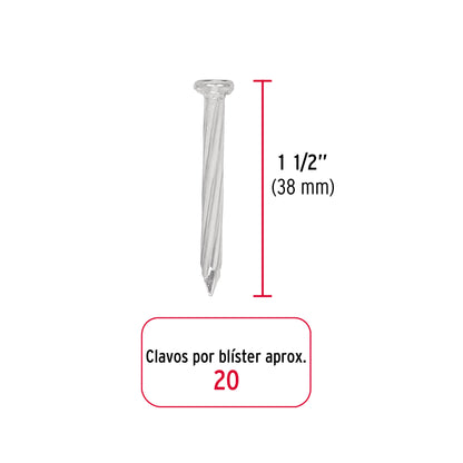 Blíster con 20 clavos galvanizados p/concreto 1-1/2', Fiero CLC-1-1/2GA 40227 MM1