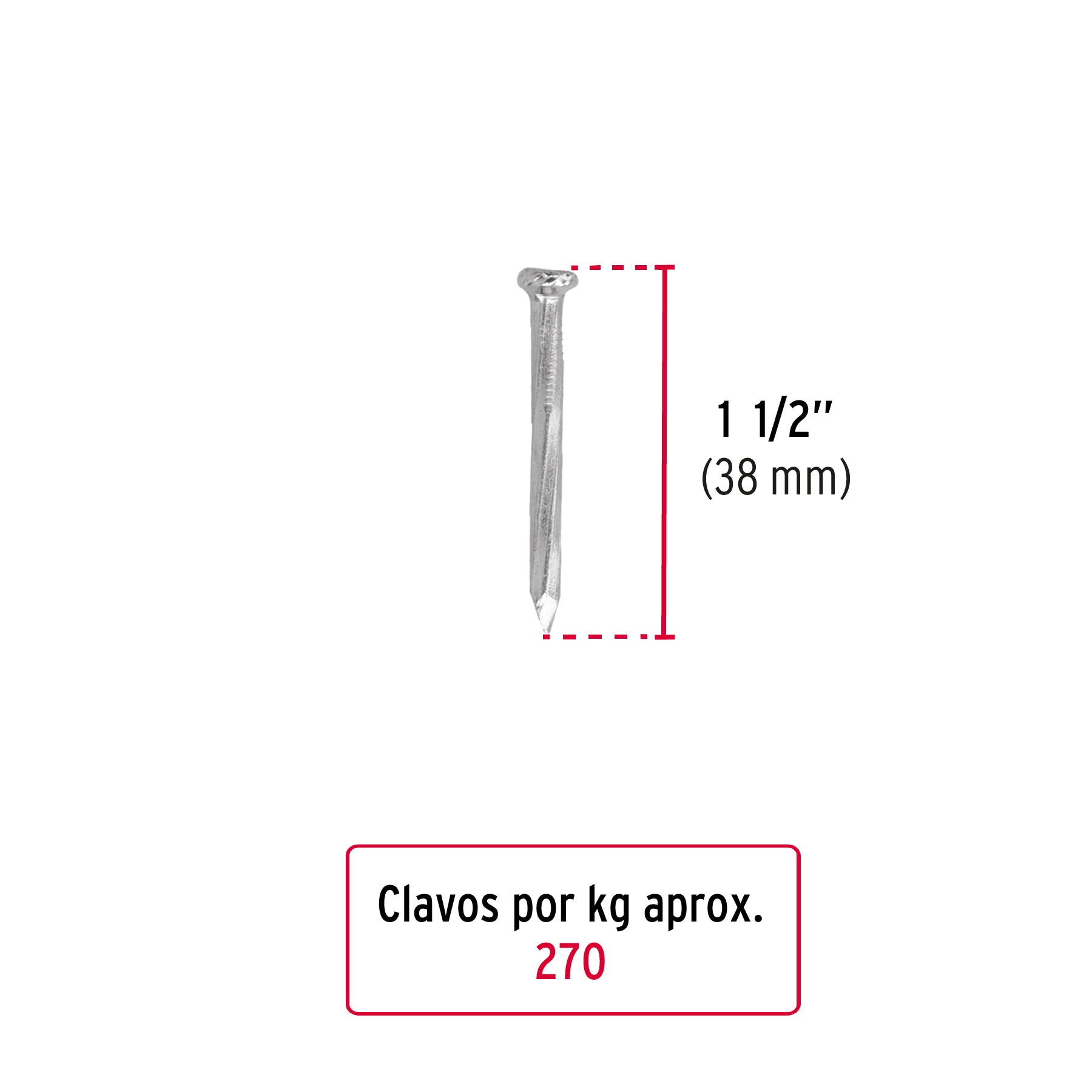 Bolsa con 1 kg de clavos para concreto galvanizados 1-1/2' CLC-1-1/2G 44122 MM0