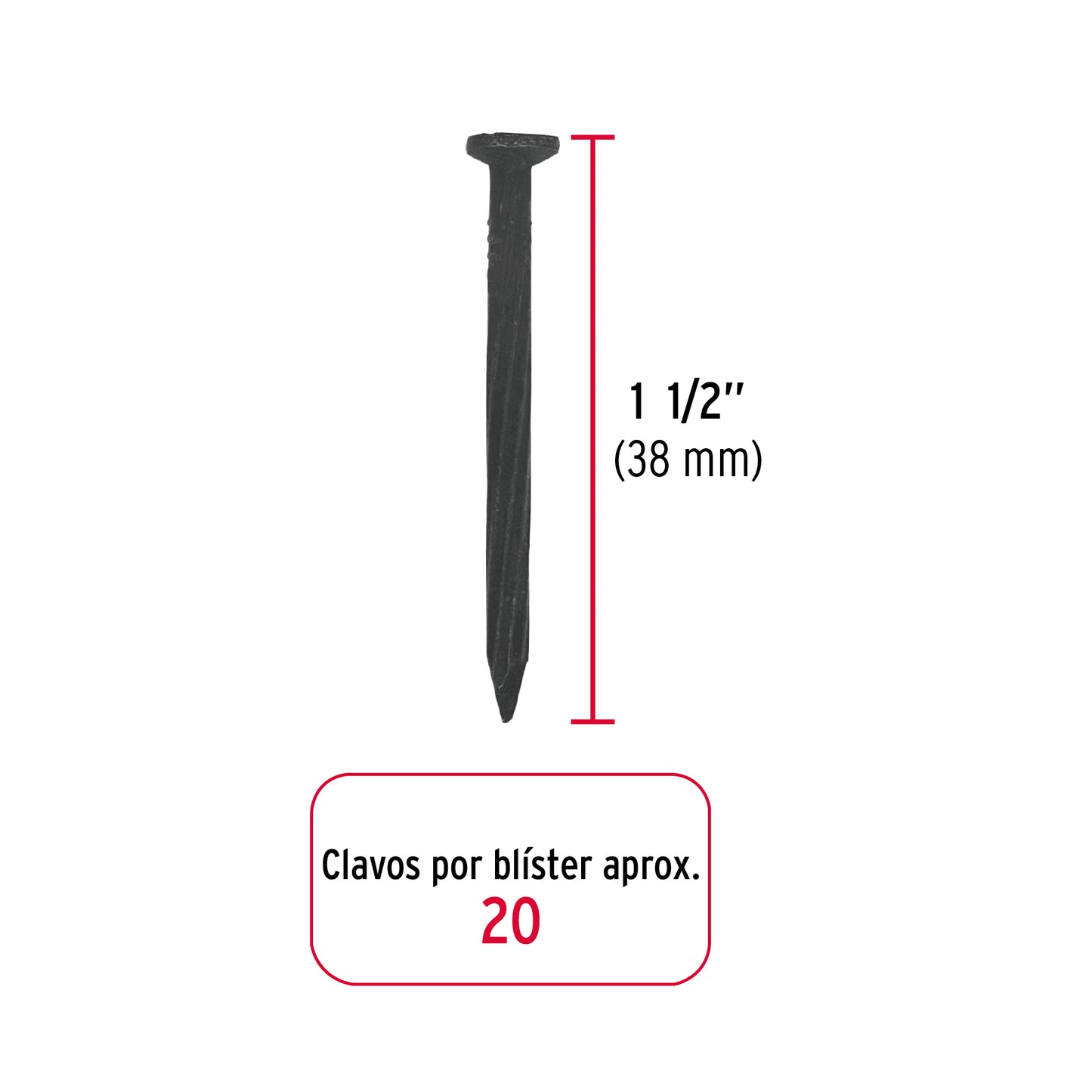 Blíster con 20 clavos negros para concreto 1-1/2', Fiero CLC-1-1/2NA 40223 MM1