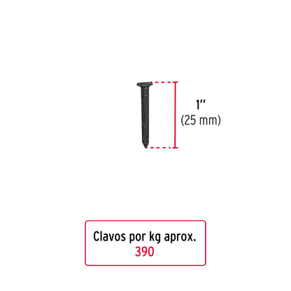 Bolsa con 1 kg de clavos para concreto negros 1', Fiero CLC-1N 44131 MM0