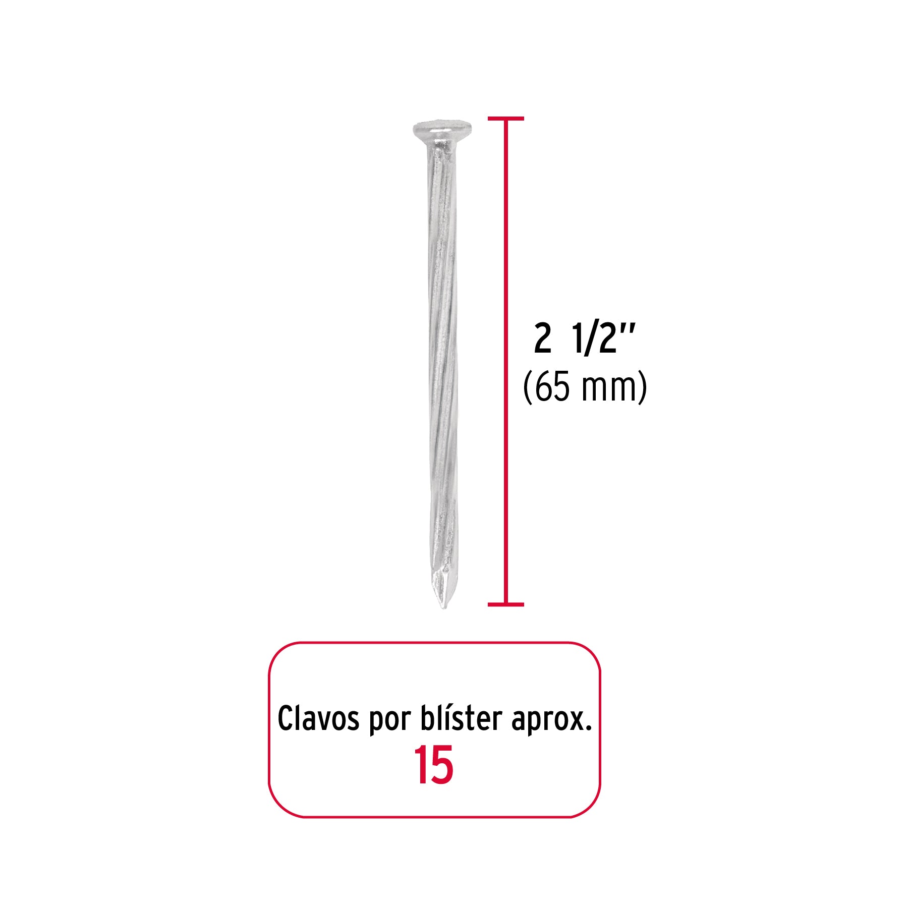 Blíster con 15 clavos galvanizados p/concreto 2-1/2', Fiero CLC-2-1/2GA 40224 MM1