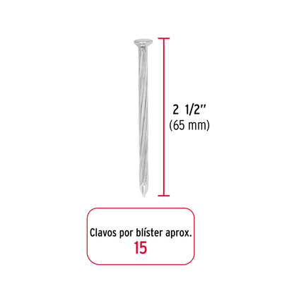 Blíster con 15 clavos galvanizados p/concreto 2-1/2', Fiero CLC-2-1/2GA 40224 MM1