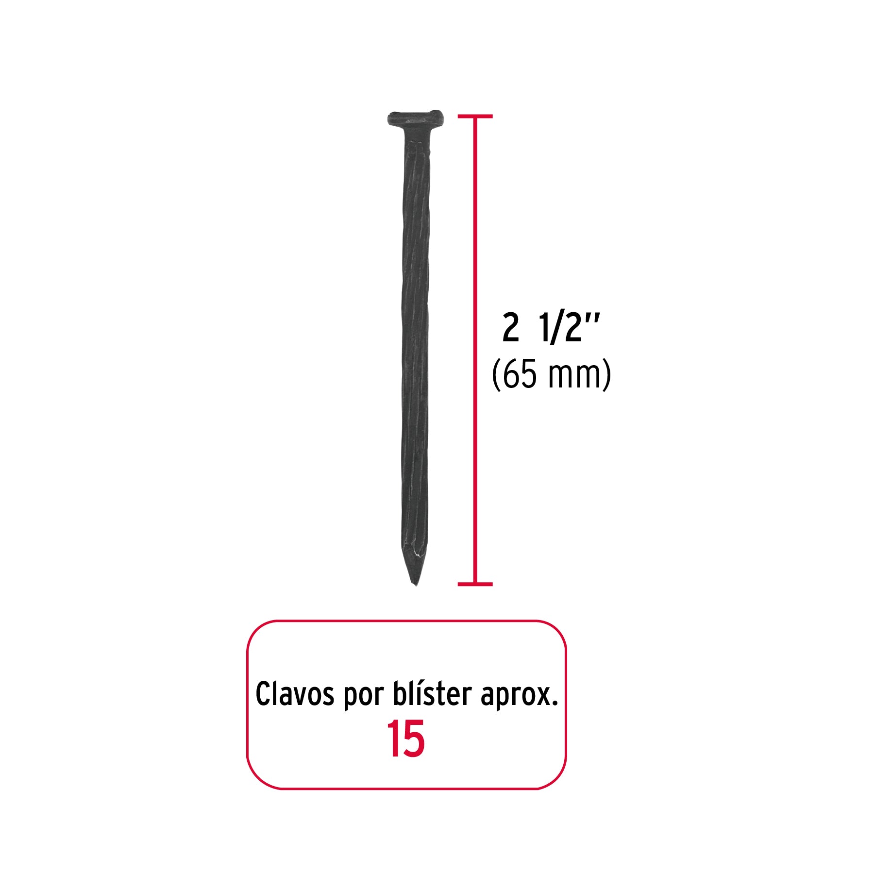 Blíster con 15 clavos negros para concreto 2-1/2', Fiero CLC-2-1/2NA 40220 MM1