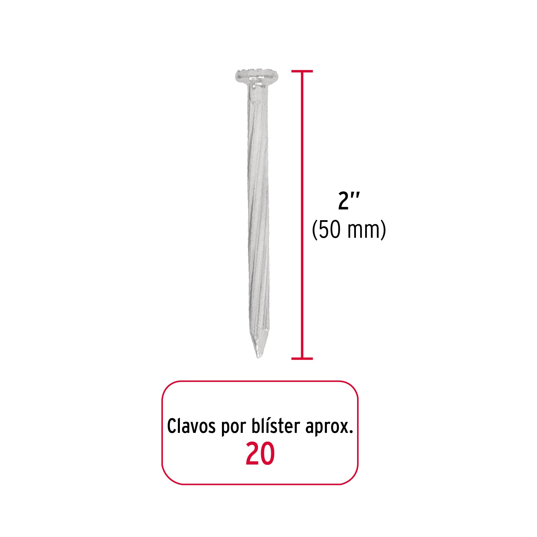 Blíster con 20 clavos galvanizados para concreto 2', Fiero CLC-2GA 40225 MM1