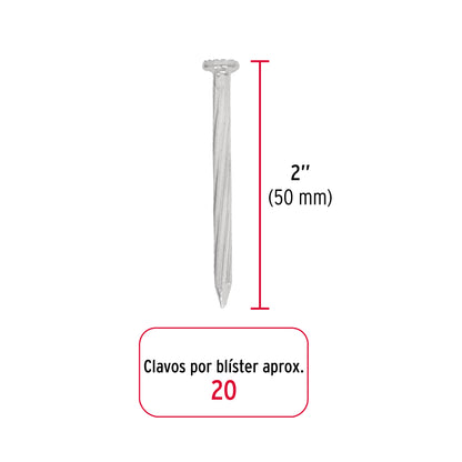 Blíster con 20 clavos galvanizados para concreto 2', Fiero CLC-2GA 40225 MM1