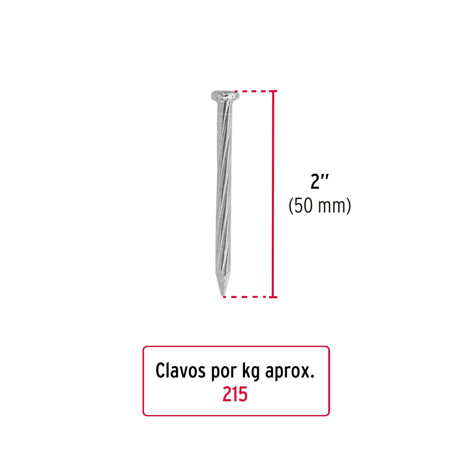 Bolsa con 1 kg de clavos para concreto galvanizados 2' CLC-2G 44123 MM0