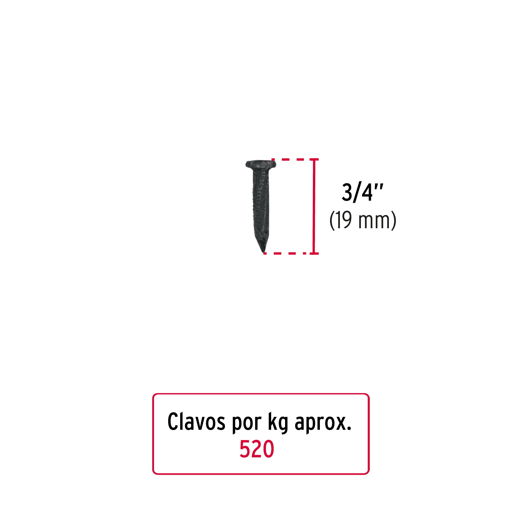 Bolsa con 1 kg de clavos para concreto negros 3/4', Fiero CLC-3/4N 44130 MM0