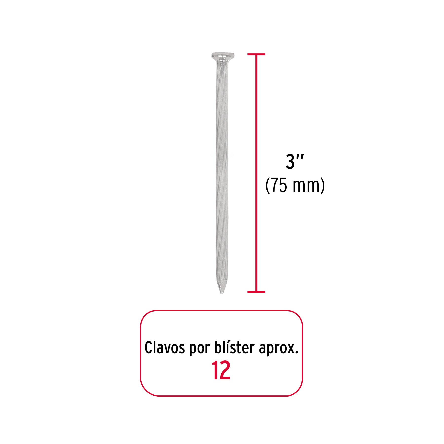 Blíster con 12 clavos galvanizados para concreto 3', Fiero CLC-3GA 40226 MM1