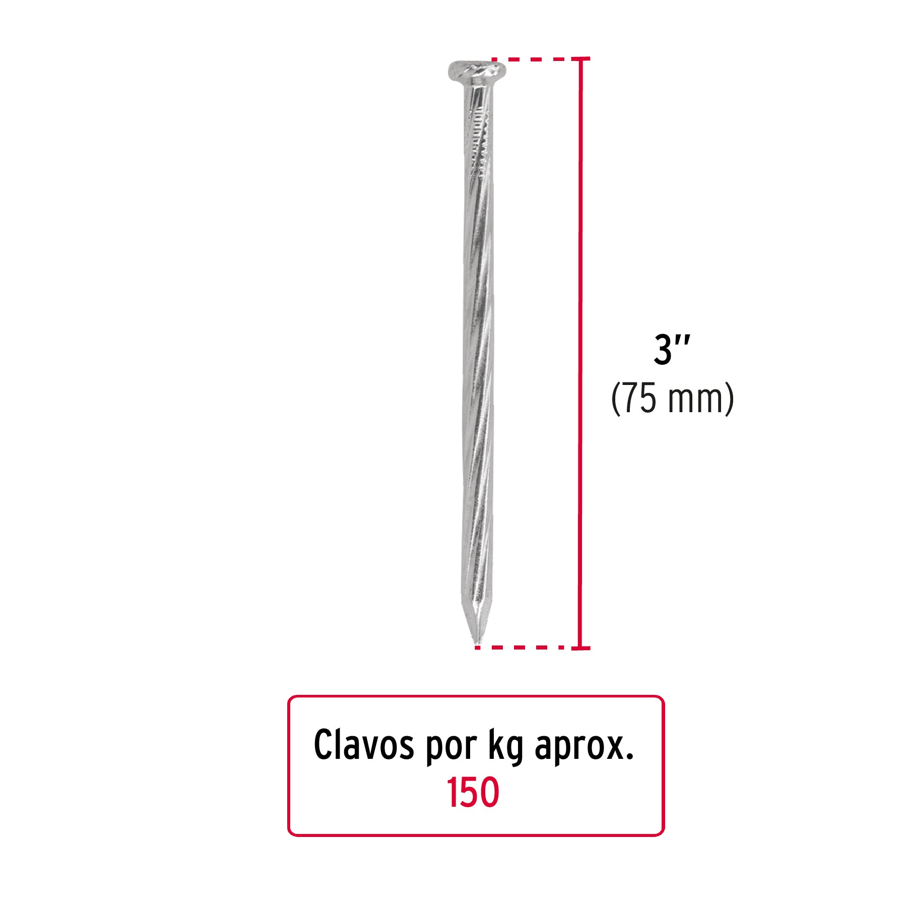 Bolsa con 1 kg de clavos para concreto galvanizados 3' CLC-3G 44125 MM0