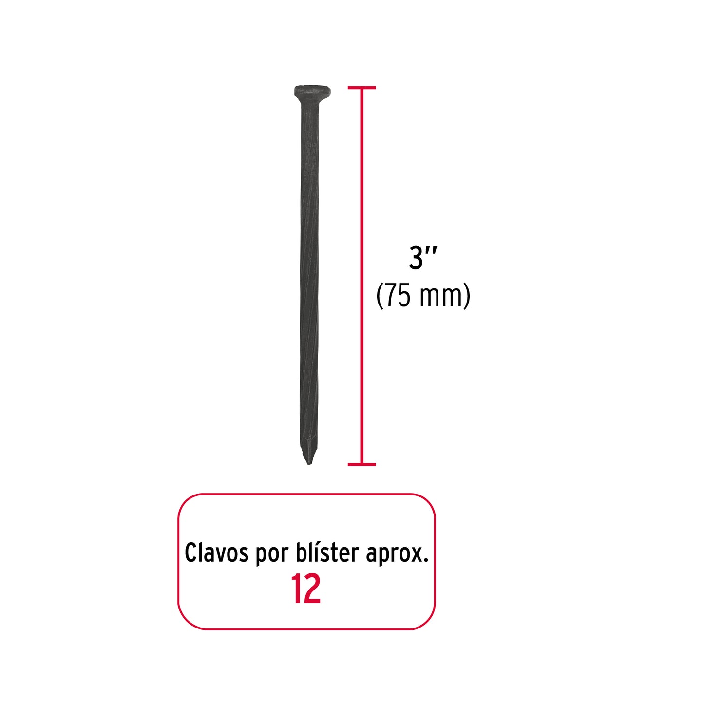 Blíster con 12 clavos negros para concreto 3', Fiero CLC-3NA 40222 MM1