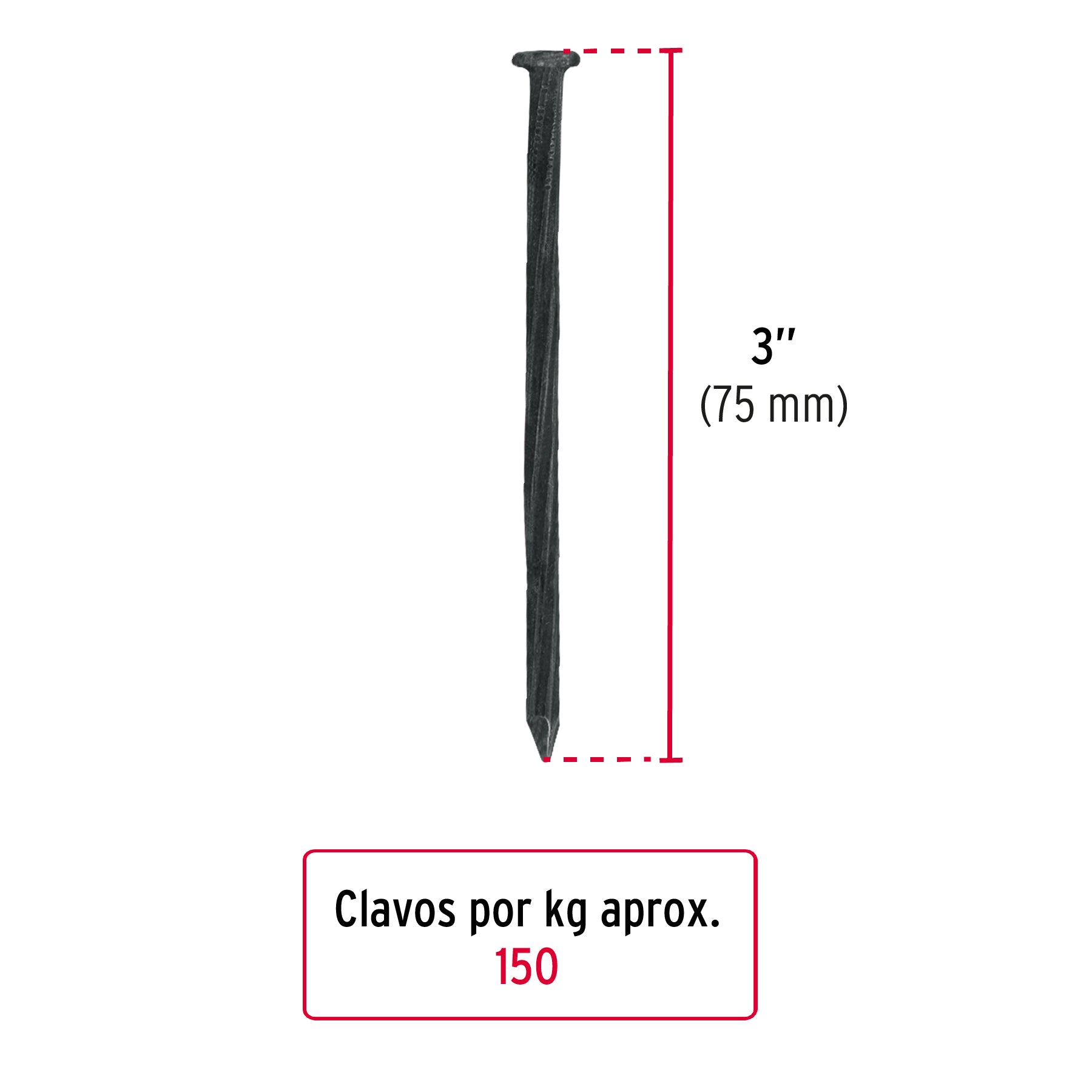 Bolsa con 1 kg de clavos para concreto negros 3', Fiero CLC-3N 44135 MM0