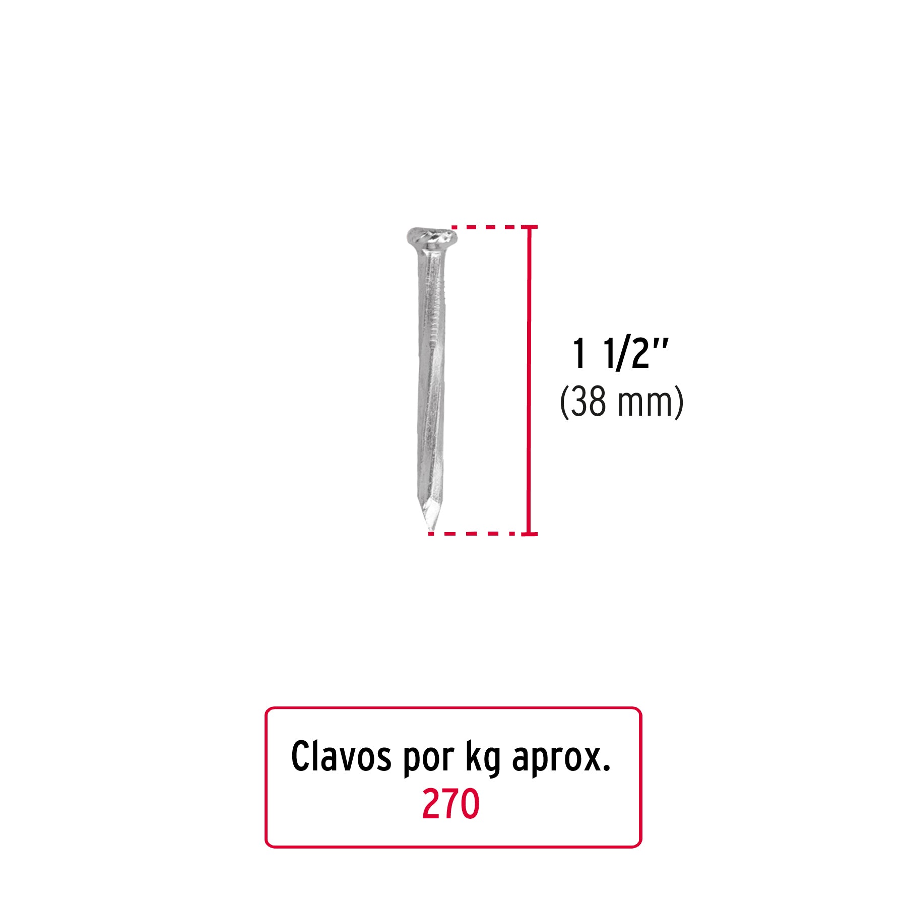 Kilo de clavo para concreto 1-1/2' galvanizado, caja 25 kg CLCG-1-1/2G 44831 MM0