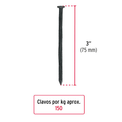 Kilo de clavo para concreto 3' negro, caja de 25 kg, Fiero CLCG-3N 44848 MM0