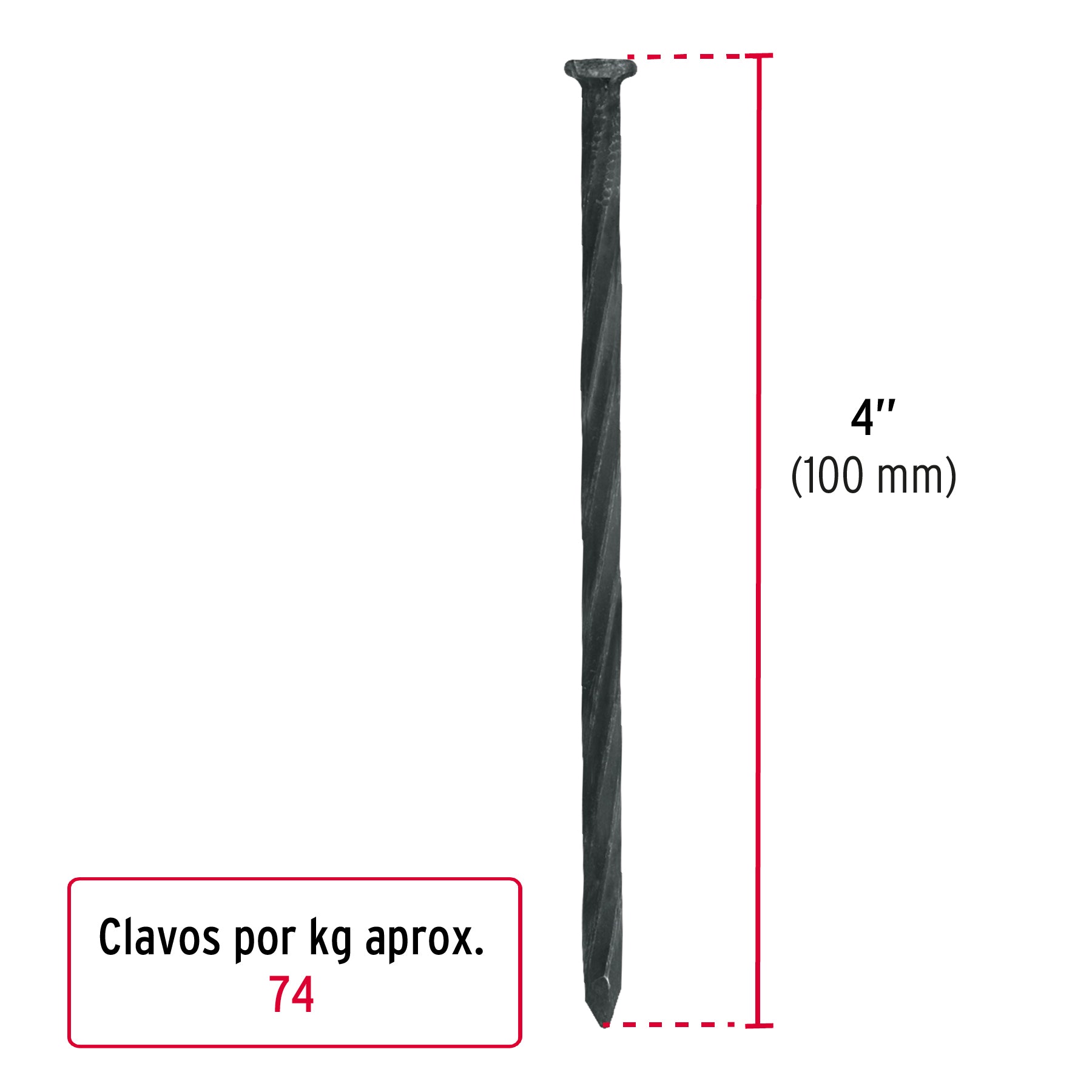 Kilo de clavo para concreto 4' negro, caja de 25 kg, Fiero CLCG-4N 44850 MM0