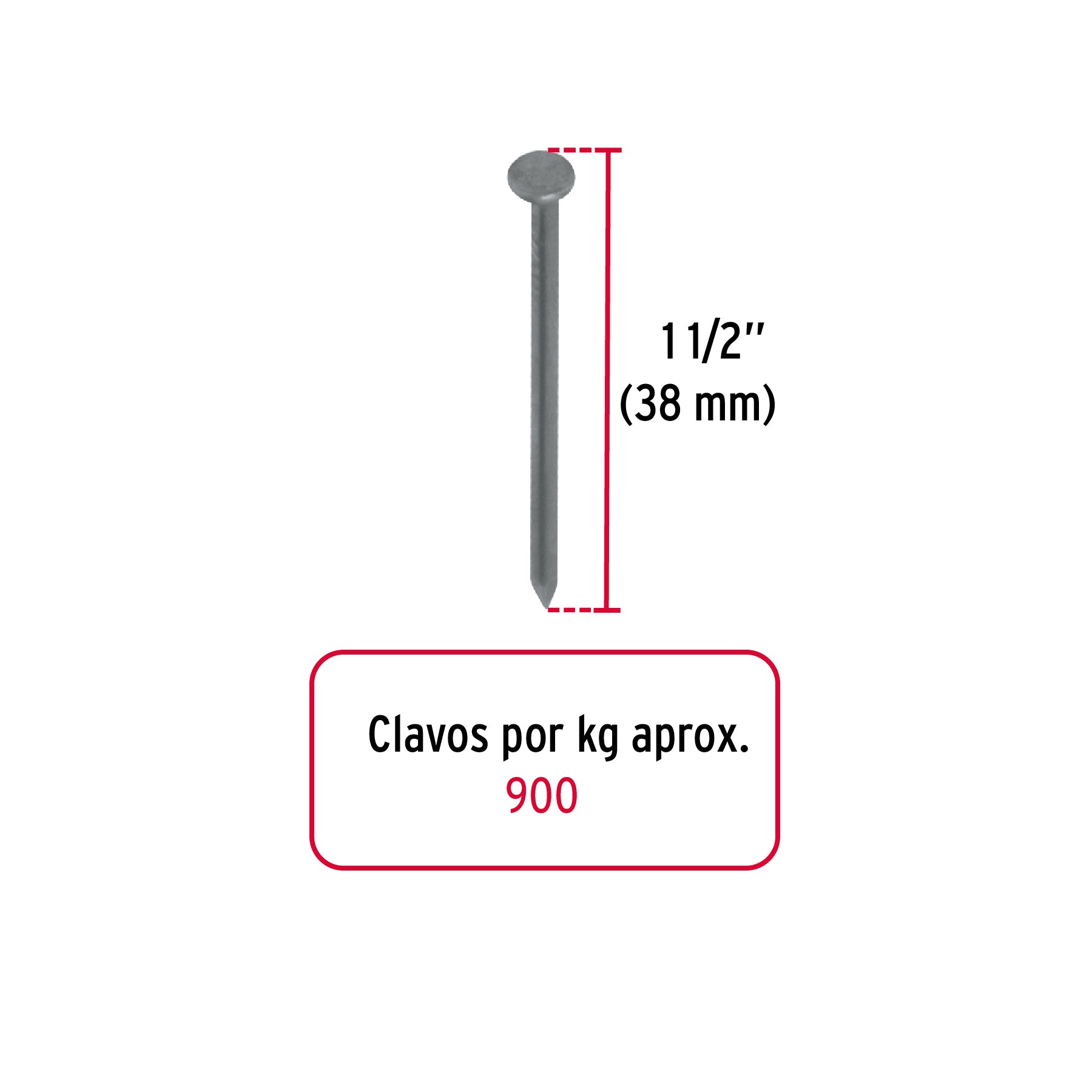 Kilo de clavo estándar 1-1/2' con cabeza en caja de 25 kg CLE-1-1/2 44151 MM2