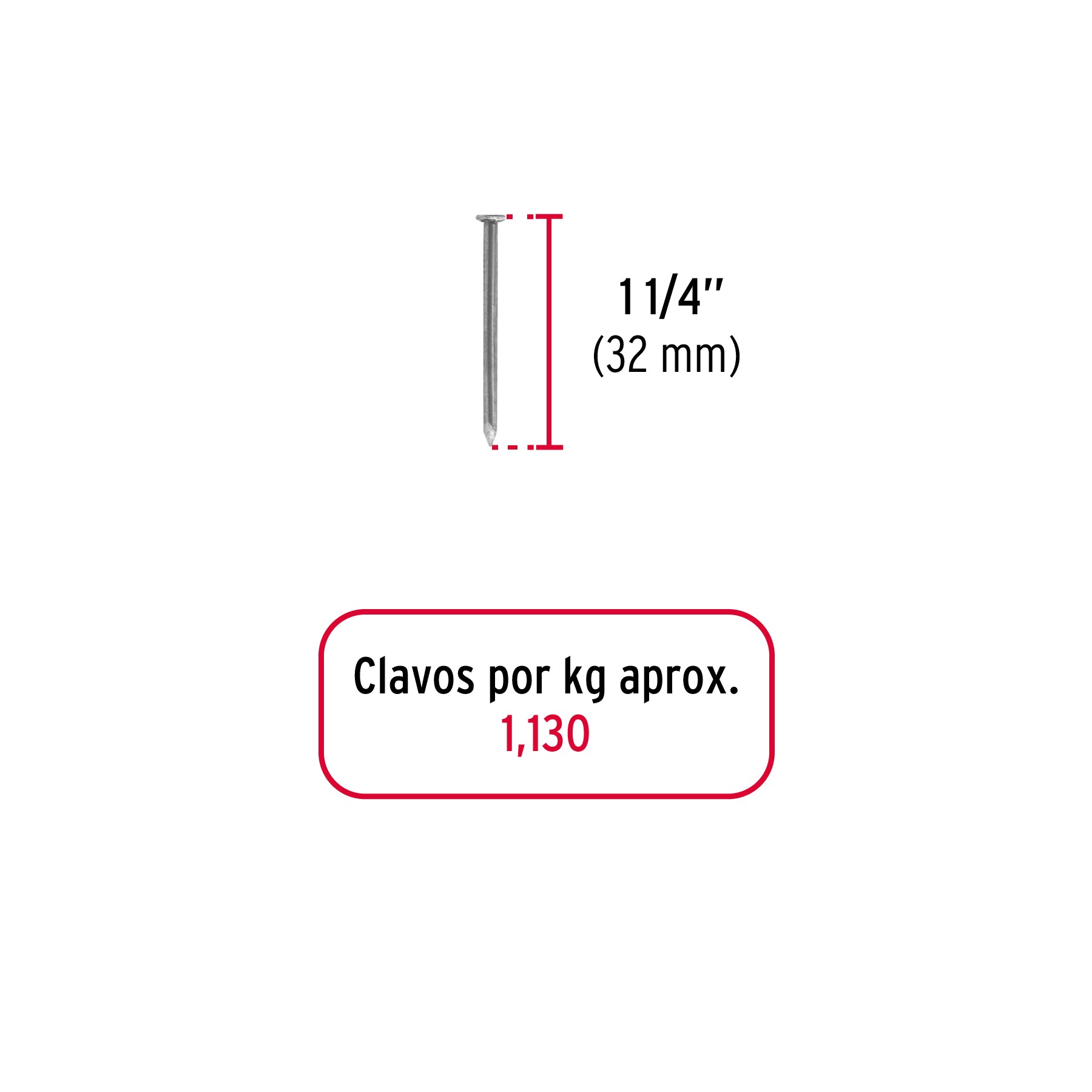 Bolsa con 1 kg de clavo estándar 1-1/4' con cabeza, Fiero CLE-1-1/4B 44814 MM2