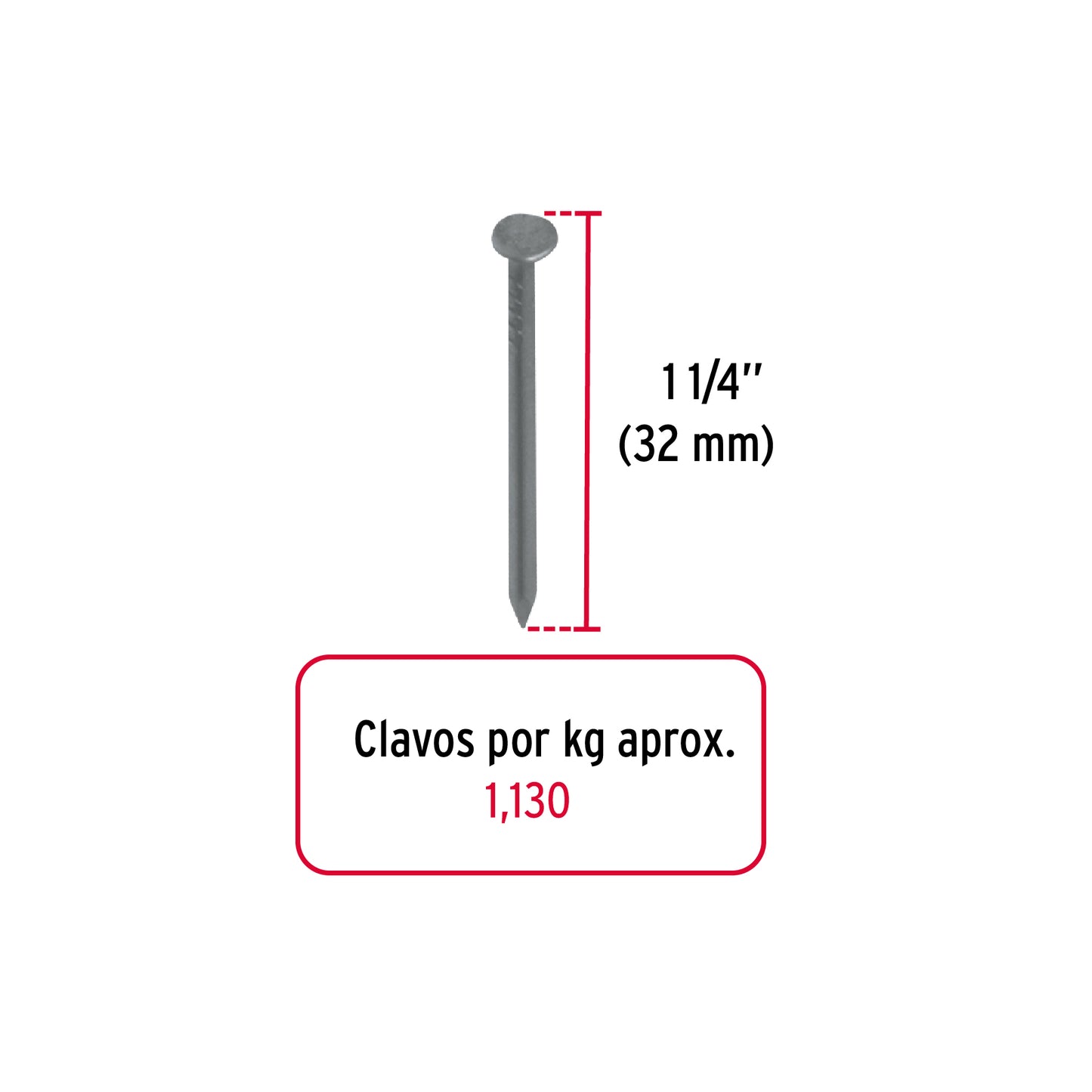 Kilo de clavo estándar 1-1/4' con cabeza en caja de 25 kg CLE-1-1/4 44150 MM2