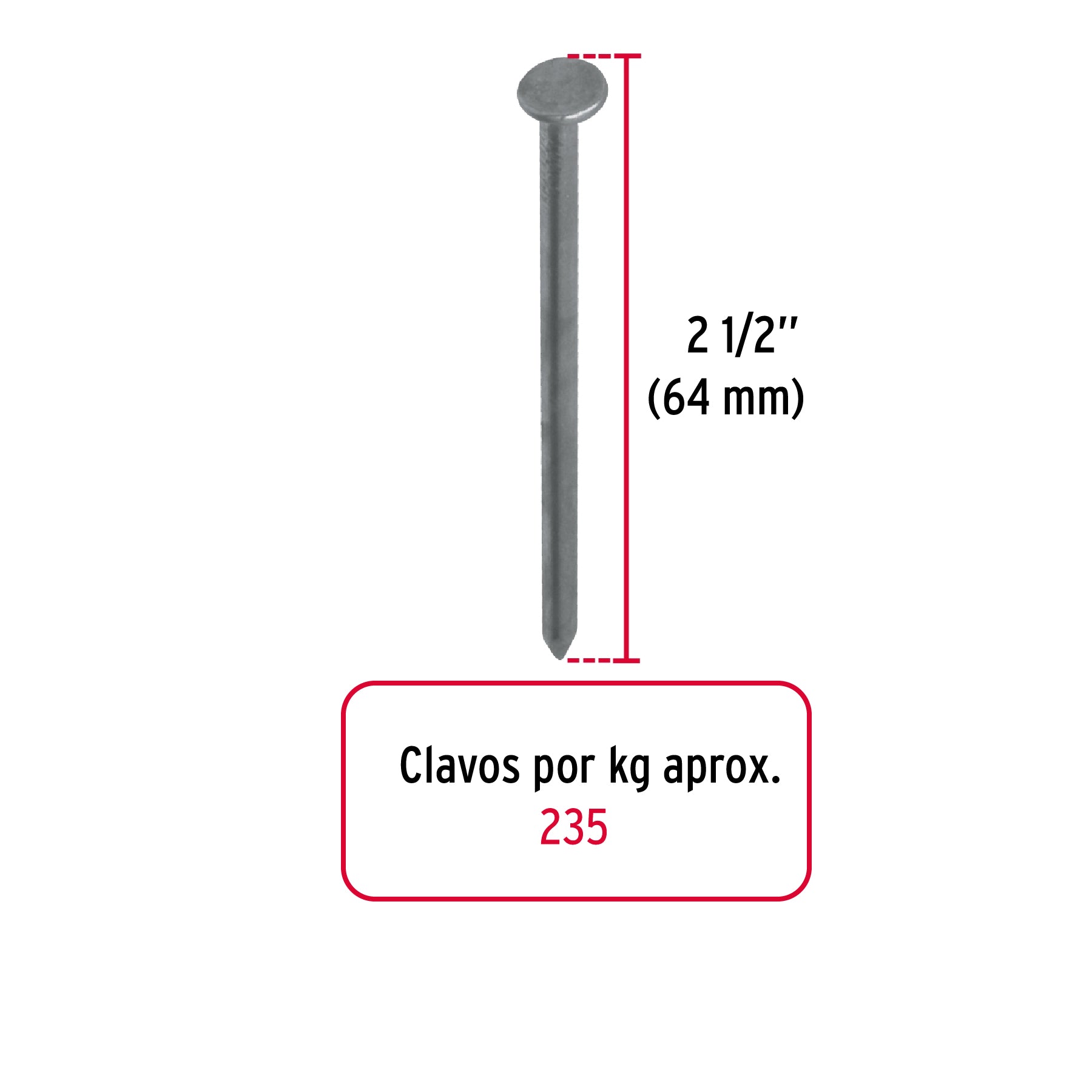 Kilo de clavo estándar 2-1/2' con cabeza en caja de 10 kg CLE-2-1/2-10 40167 MM2