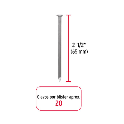 Blíster con 20 clavos estándar 2-1/2' con cabeza, Fiero CLE-2-1/2A 40228 MM1